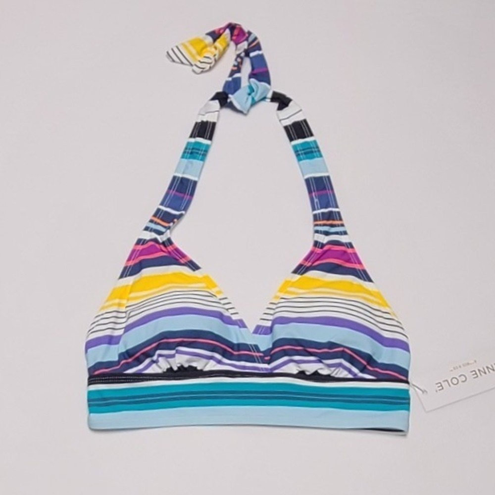 Anne Cole Women's Striped Halter Bikini Top Multicolor Blue Yellow Size S